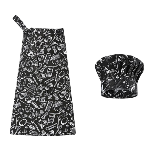 Kokschep en schort met print van keukengereedschap polyester werkkleding voor de keuken voor koken gastronomie