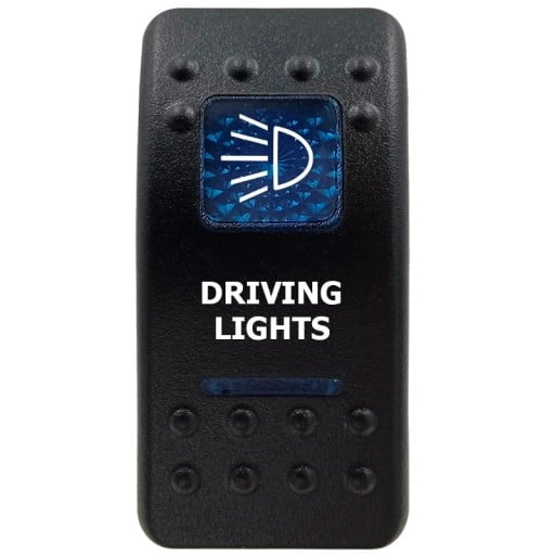 Kolbepanel kontakt DRIVING LIGHTS enpolig 12V vandtæt kontakt til fjernlys med blåt LED baggrundsbelysning sort til bil og offroad
