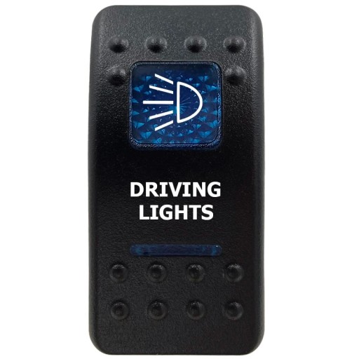Kolébkový kapcsoló DRIVING LIGHTS egypólusú 12V vízálló kapcsoló távoli fényekhez kék LED háttérvilágítással fekete autókhoz és offroadokhoz
