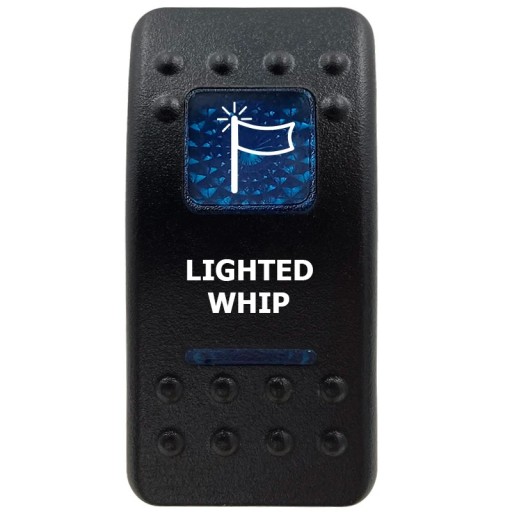 Kolébkový kapcsoló LIGHTED WHIP egypólusú vízálló 12V kék LED háttérvilágítással, fekete ON/OFF kapcsoló világító antennához offroad és UTV használatra