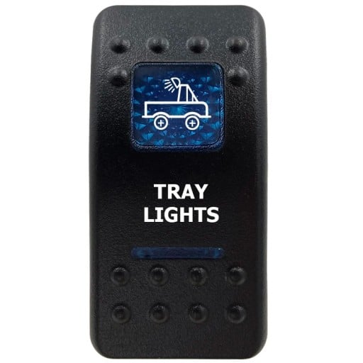 Kolébkový spínač jednopólový voděodolný 12 V Modré LED podsvícení TRAY LIGHTS Černý přepínač Na auto offroad i loď ovládání osvětlení korby