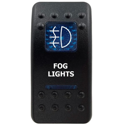 Kolenschakelaar FOG LIGHTS enkelpolig 12V waterdichte schakelaar voor mistlampen met blauwe LED-verlichting zwart voor auto's en offroad