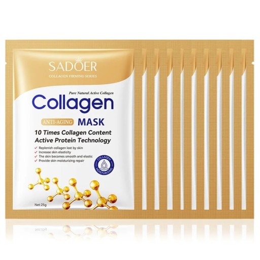 Kollagen-Gesichtsmaske, Anti-Falten, feuchtigkeitsspendende, aufhellende Gesichtsmaske, regenerierende Gesichtsmaske, 10 Stück