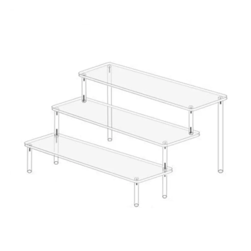 Kolmeportainen läpinäkyvä akryyliteline 29,5 x 20,7 x 15 cm Monitasoinen näyttö kosmetiikalle, figuureille, mausteille ja keräilyesineille