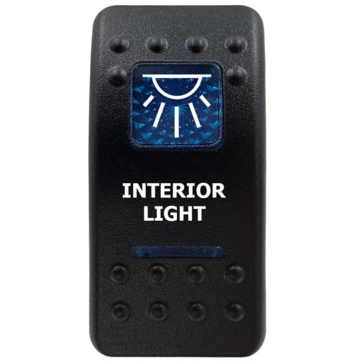 Koløbebryder INTERIOR LIGHT enkeltpolig vandtæt 12V med blåt LED-baggrundsbelysning, sort ON/OFF kontakt til indvendig belysning i biler og campingvogne