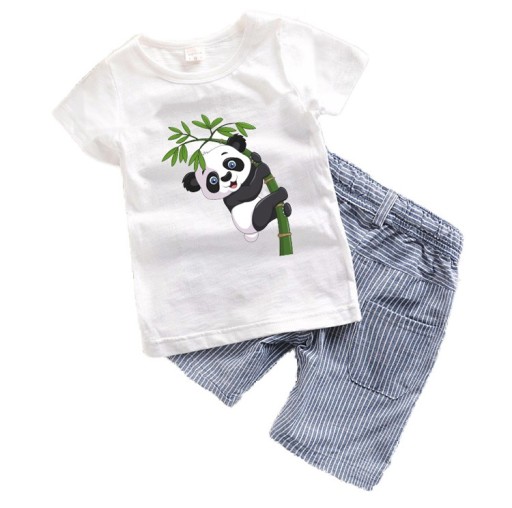 Komplet chłopięcy - Koszulka z pandą i spodenkami J677