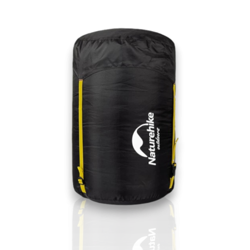 Kompresionssack für Schlafsäcke Größe L Durchmesser 30 cm Höhe 50 cm Ausgelegt 50 x 50 cm Riemen mit Schnallen Schwarz Für Camping und Lagerung