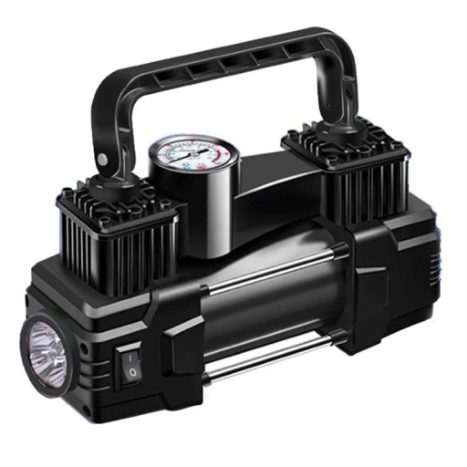 Kompresor do opon 12 V 150 PSI z manometrem, diodą LED, podwójny cylinder, metalowy i ABS, 20 x 7 x 14 cm, przenośna pompka ze wskaźnikiem ciśnienia