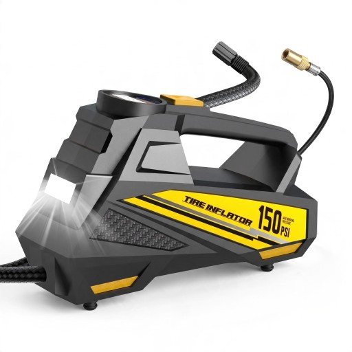 Κομπρέσορας αυτοκινήτου 12 V Φορητή ηλεκτρική αντλία ελαστικών με οθόνη LED φωτισμό και καλώδιο 3 μ Μαύρο-κίτρινο Για αυτοκίνητο, μοτοσικλέτα