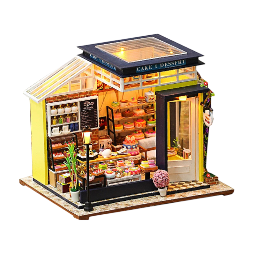 Konditorei 18 x 21 x 17 cm Miniatur-LED-Bausatz mit Möbeln Realistisches Modell ohne Abdeckung Dekorative beleuchtete Mini-Konditorei mit Details