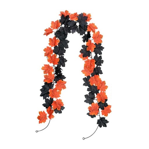 Konstgjord höstgirland 2 m Orange och svarta löv för Halloween och bröllopsdekorationer Dekoration för dörr, bord, räcke eller vägg
