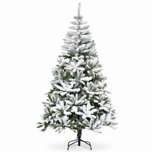 Konstgjord julgran Snöig Fällbara grenar Höjd 150 cm Diameter 85 cm Grön och vit Fällbart stativ 3 sektioner Inredning till hemmet