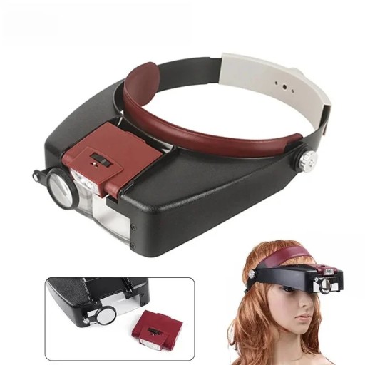 Kopfbandlupe mit LED-Beleuchtung 10-fach verstellbare Kopflupe Optik zum Lesen Basteln Reparieren Modelle