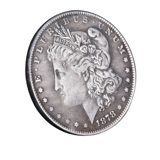 Kopi af en erindringsmønt på én dollar fra det 19. århundrede, 3,8 cm, fra USA 1878, 1879. Forsølvet metalmønt fra Amerikas Forenede Stater.