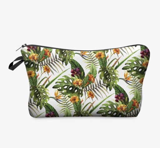 Kosmetikpung med tropisk blomsterprint