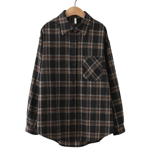Koszula damska w kratę w stylu vintage z długimi rękawami Luźny, oversize&#39;owy krój Koszula zapinana na guziki do miasta i na wycieczkę Wygodny, oversize&#39;owy rozmiar