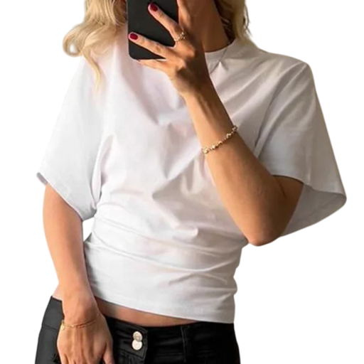 Koszulka damska z krótkim rękawem Luźny krój Modna góra Elegancka koszulka z talią Wygodna koszulka do noszenia na co dzień Basic styl