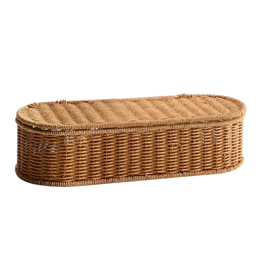 Koszyk wiklinowy z pokrywą 38 x 14 x 8 cm Kosz do przechowywania z naturalnego materiału Ręcznie pleciony organizer Dekoracyjny koszyk do domu