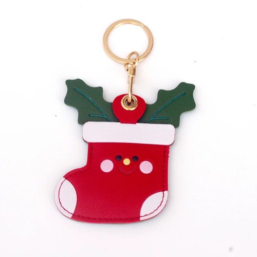 Kožené pouzdro na Apple AirTag vánoční punčocha Ochranný kryt proti poškrábání s kroužkem na klíče Stylové vánoční pouzdro na GPS tracker Air Tag