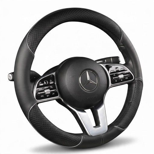 Kožený potah na volant 38 cm s plastickým kosočtvercovým vzorom a farebným lemom Protiskluzová vnútorná vrstva do auta