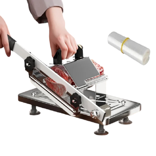 Kráječ masa malá velikost s nastavitelnou tloušťkou řezu z nerezové oceli 430 stříbrný černý se sáčky na potraviny