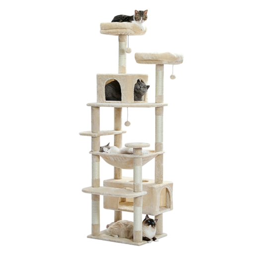 Kratzbaum und Katzenhaus 136x44x40 cm Innenbaum für Katzen Mit gepolstertem Schlafplatz Hängematte Wohnung mit Liegeplatz Sisal Kratzflächen