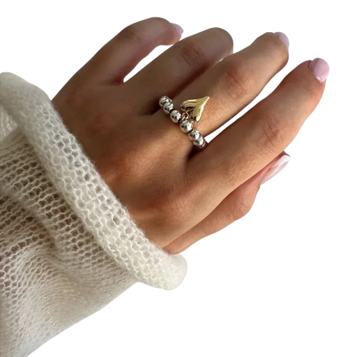 Kreativ ring för kvinnor Justerbar storlek Pärldesign med hjärtanhang Elegant smycke för vardagsbruk