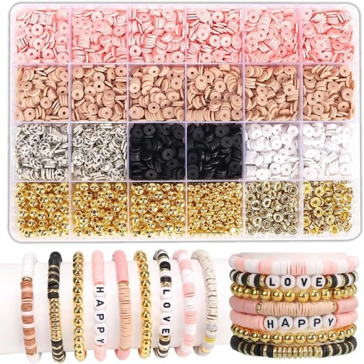 Kreativset mit Tonperlen 24 Fächer Bunte Polymerperlen zur Schmuckherstellung Armbänder Halsketten Ohrringe Basteln