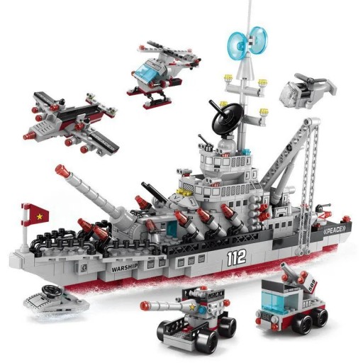 Kriegsschiff-Bausatz 554 Teile mit Flugzeug und Hubschrauber Kriegsschiff mit Waffen Spielzeug für Kinder ab 6 Jahren Möglichkeit zum Zusammenbau von 17 verschiedenen Modellen