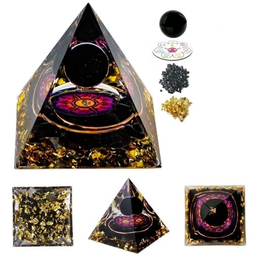 Kristallpyramide 5x5 cm mit Obsidian Schwarze dekorative Chakra-Pyramide Gegen Schlaflosigkeit Müdigkeitslinderung Vitalität und Schutz