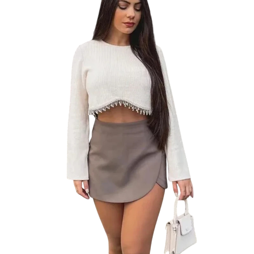 Krótka asymetryczna spódnica z wysokim stanem Elegancka spódnica z falbanką Elegancka mini spódnica ze spodniami dla kobiet do miasta i na lato