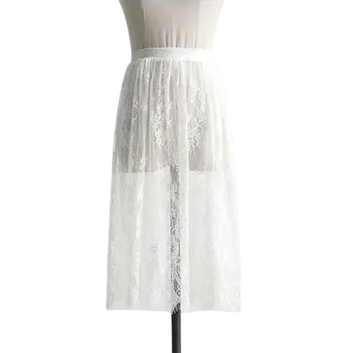 Krótka spódnica z koronkowego tiulu z wysoką gumką w pasie Przezroczysta elegancka spódnica długość 60 cm Romantyczna mini spódniczka na sesje zdjęciowe i uroczystości
