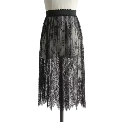 Krótka spódnica z koronkowego tiulu z wysoką gumką w pasie Przezroczysta elegancka spódnica długość 60 cm Romantyczna mini spódniczka na sesje zdjęciowe i uroczystości