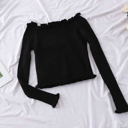 Krótki sweter damski z falbanami