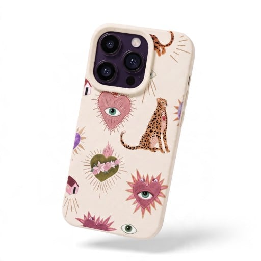 Kryt na iPhone 18 Pro Max s motivem leoparda a srdcí PC a TPU Matný povrch Odolný proti nárazům a poškrábání