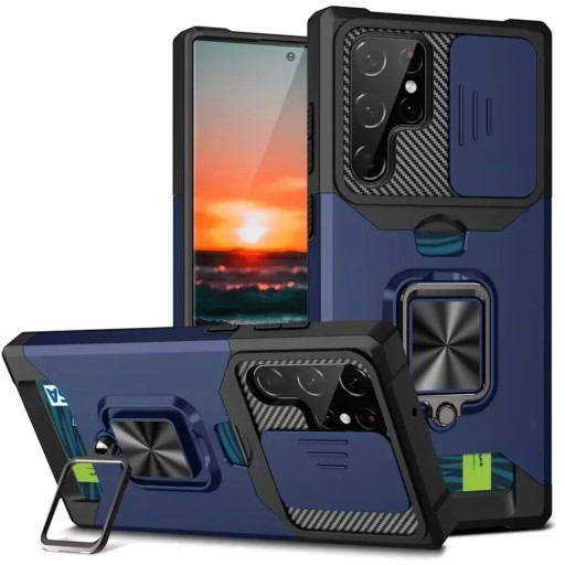 Kryt na Samsung Galaxy S26+ Posuvná clona fotoaparátu Držák na prst s magnetom Úložný priestor na kartu Plastový obal