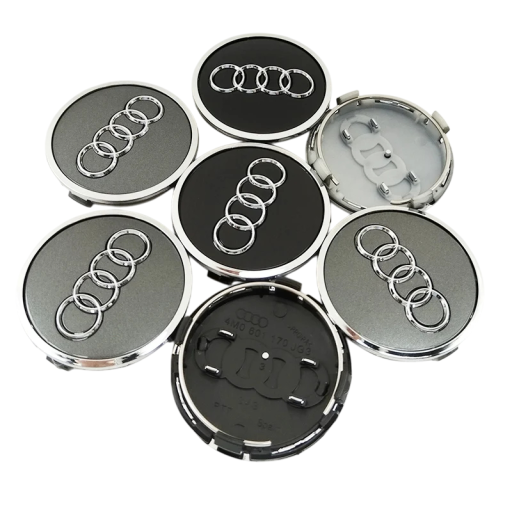 Kryty středů kol pro Audi 68 mm Sada 4 ks Různé barvy Plastové krytky na disky Kvalitní pokličky středových otvorů Kolové autodoplňky
