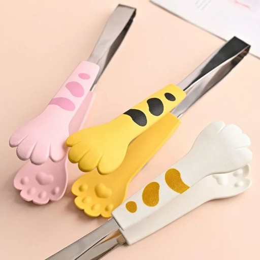 Küchenzange mit bunten Pfoten 12 cm Servierzange aus Edelstahl Kleine Zange mit Pfotenmotiv Küchenutensilien zum Essen und Grillen