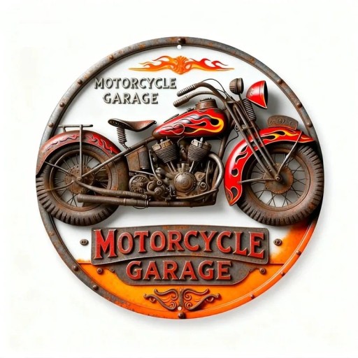 Kugleformet aluminiumsplade 2D Retro motorcykel dekoration Motorcykel med flamme mønster Vintage vægplade til garage