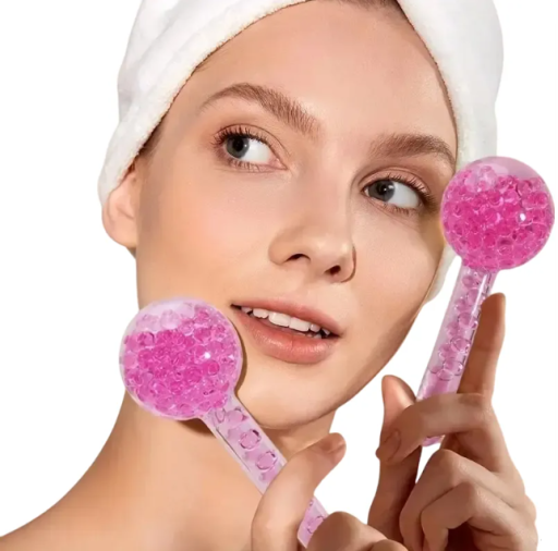 Kühlende Massagekugeln für Gesicht und Augenbereich Rosa Set 2 Stück Kryotherapie Hautpflege für den Heimgebrauch