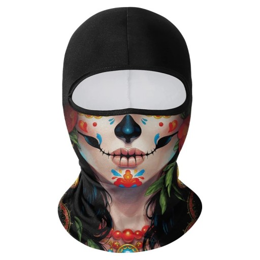 Kukla balaclava con motivo de rostro femenino 42,5 x 23 cm poliéster negro protección facial contra el sol y el polvo para deporte
