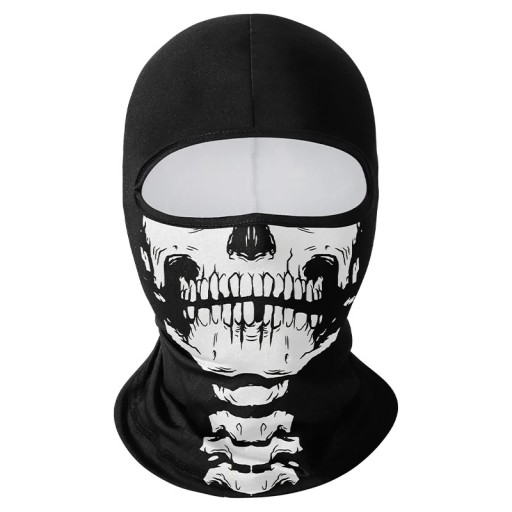 Kukla balaclava med skeletmotiv 42,5 x 23 cm polyester sort ansigtsbeskyttelse mod sol og støv til sport og udendørs