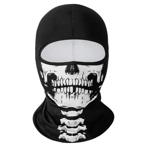 Kukla balaclava met schedelmotief 42,5 x 23 cm polyester zwart gezichtsbescherming tegen zon en stof voor sport en buitenactiviteiten