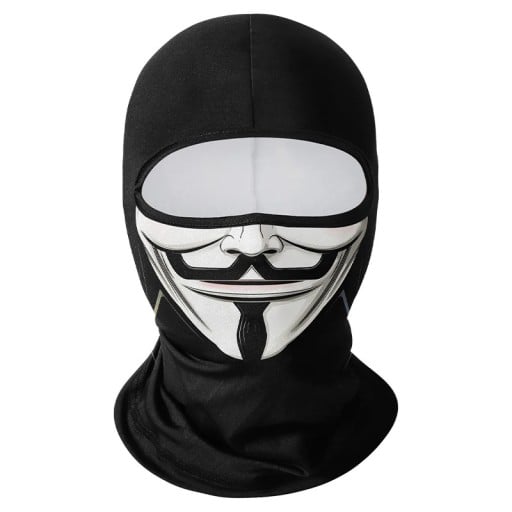 Kukla balaclava s motivem masky Guy Fawkes 42,5 x 23 cm polyester černá ochrana obličeje proti slunci a prachu pro sport