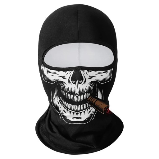 Kukla balaclava s motívom lebky a doutníka 42,5 x 23 cm polyester čierna ochrana tváre proti slnku a prachu pre šport