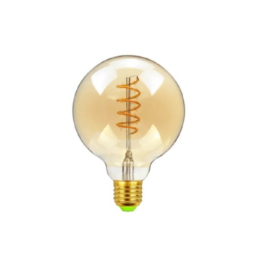 Kulatá LED žiarovka so spirálou G80 Stmievateľná 4 W 220 V 8 x 12 cm Jantárové sklo a zlatá hliníková objímka Teplá biela 2700 K Do kuchyne