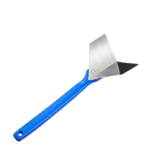 Kulma muurarin lasta ulkokulmiin suoralla terällä, jonka sivu on 6 cm ja pitkä sininen kahva kipsille ja tasoitteelle