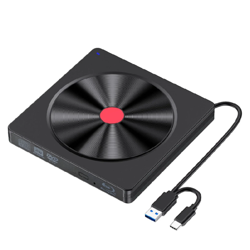 Külső mechanika 14 x 14 x 1,7 cm USB 3.0/USB-C Plug and Play Optikai meghajtó CD/DVD/Blu-Ray Olvasás és írás Windows Linux Mac OS számára