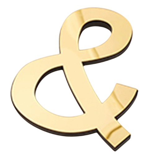 Kultainen ampersand-merkki & 20 cm:n koossa itsekliimautuvalla takapinnalla ja kiillotetulla pinnalla