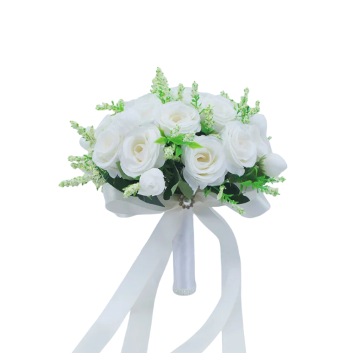 Kunstig brudebukett realistisk rosa arrangement 25x22 cm dekorative blomster for bruden seremonifotografering og bryllupsdekorasjon
